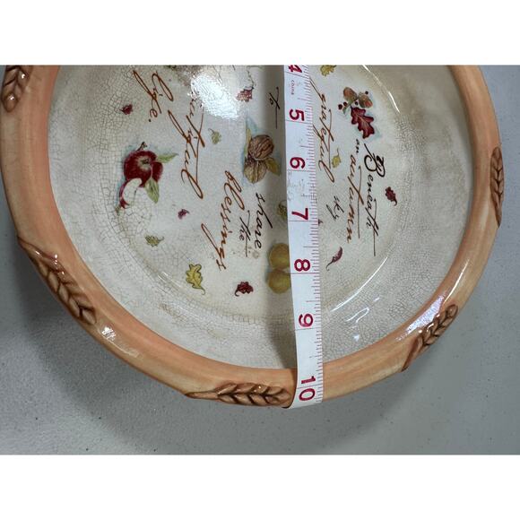 THANKSGIVING Autumn Settings Pie Plate by RUSS Berrie Co hand-painted Deep Dish - Picture 4 of 8